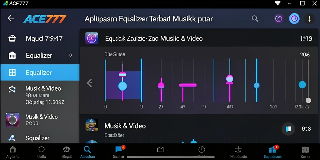 Screenshot aplikasi ACE777 menampilkan antarmuka Equalizer yang lengkap dan mudah digunakan.