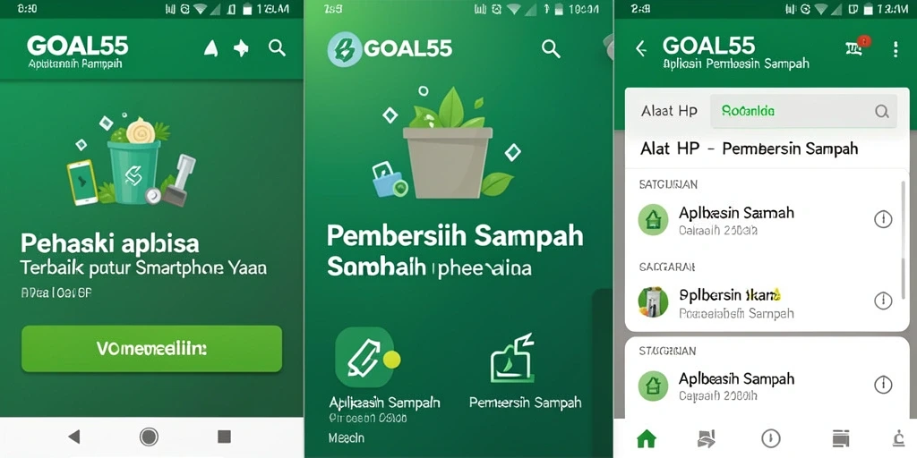 Antarmuka aplikasi GOAL55 untuk membersihkan sampah di ponsel.