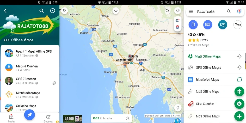 Tampilan antarmuka aplikasi RAJATOTO88 dengan fungsi GPS Offline Maps.