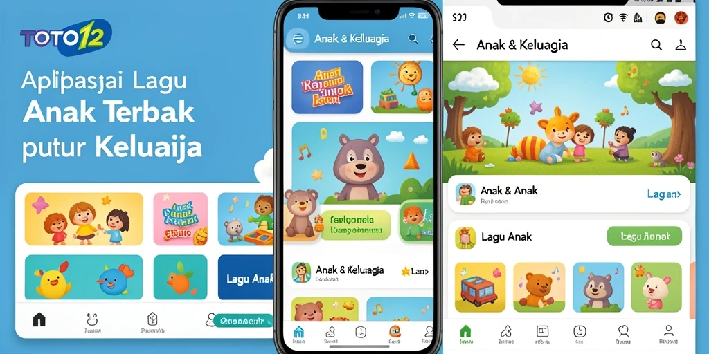 Antarmuka aplikasi TOTO12 dengan pilihan lagu anak yang ceria.