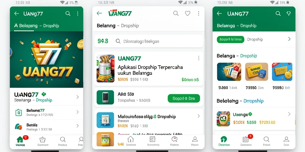 Tampilan antarmuka UANG77 yang sederhana dan intuitif untuk belanja.