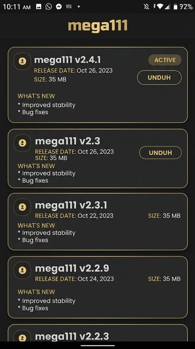 Riwayat Versi Mega111 Terbaru untuk Pengguna Android